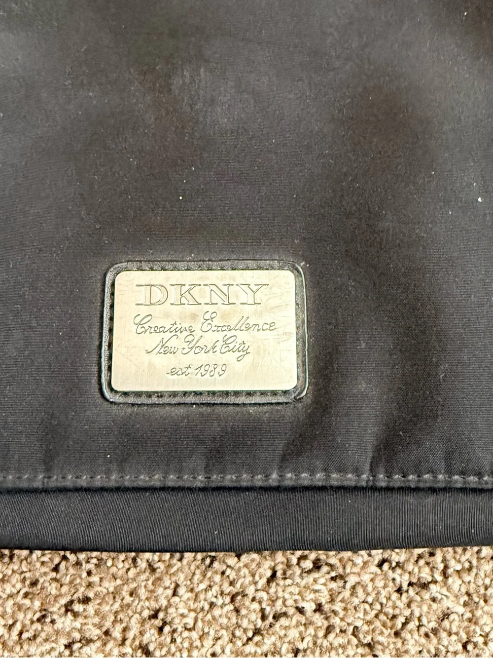 DKNY Black Nylon Messenger Bag with Silver Logo Plate